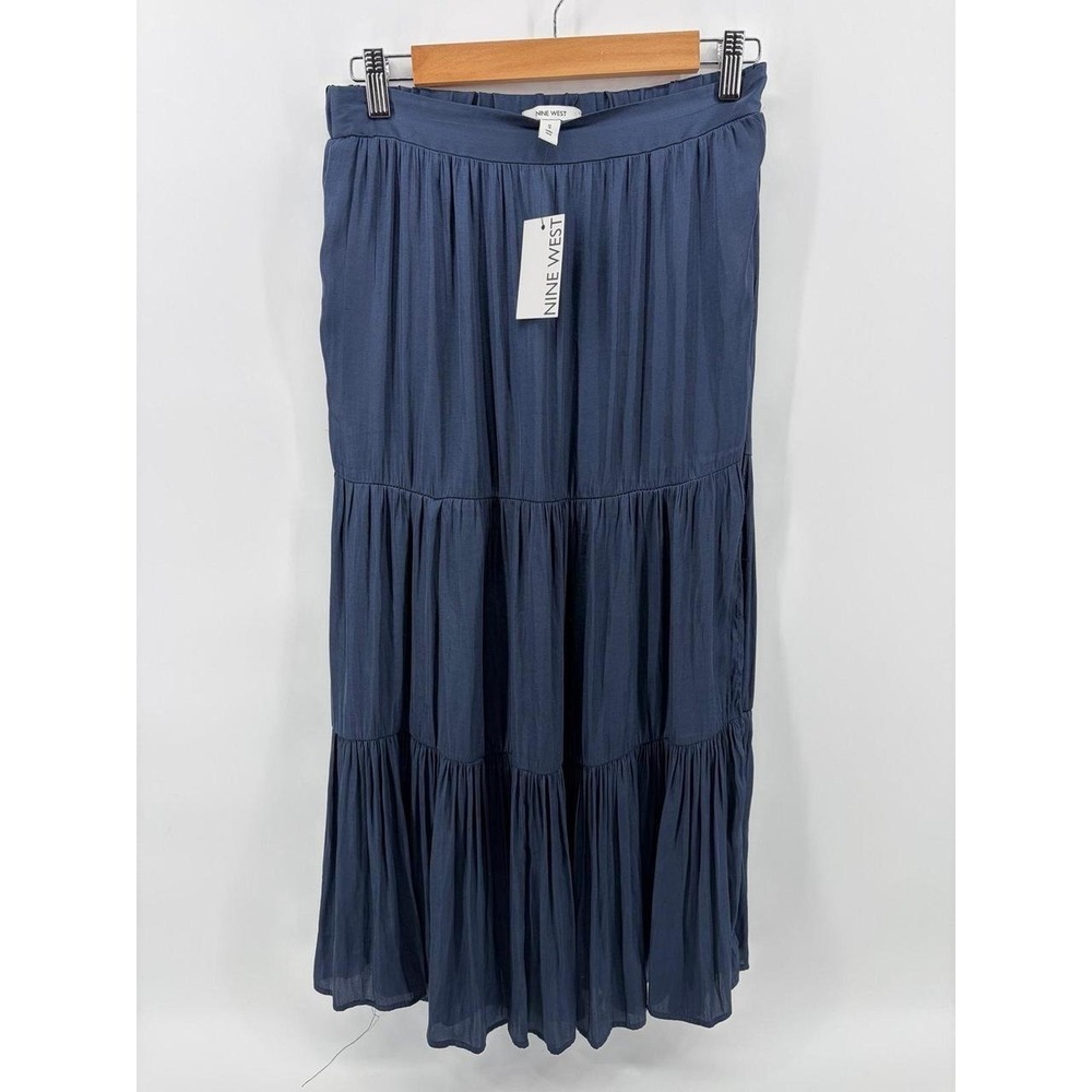 Nine West Blue Maxi Skirt, Lightweight Design, Pleated, Side Slits, Women S NWT